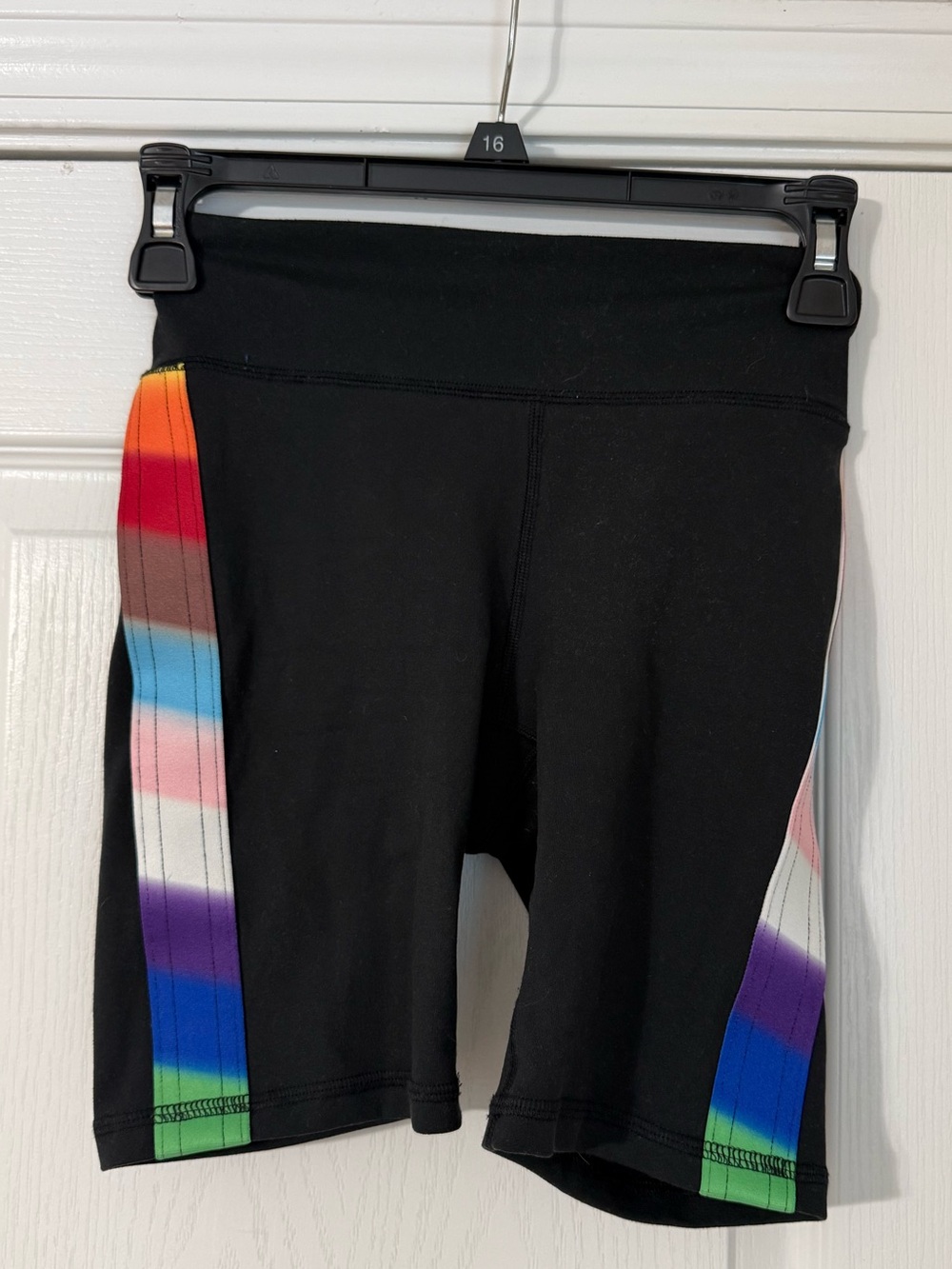 Gilly Hicks Black Biker Shorts with Rainbow Side Stripes